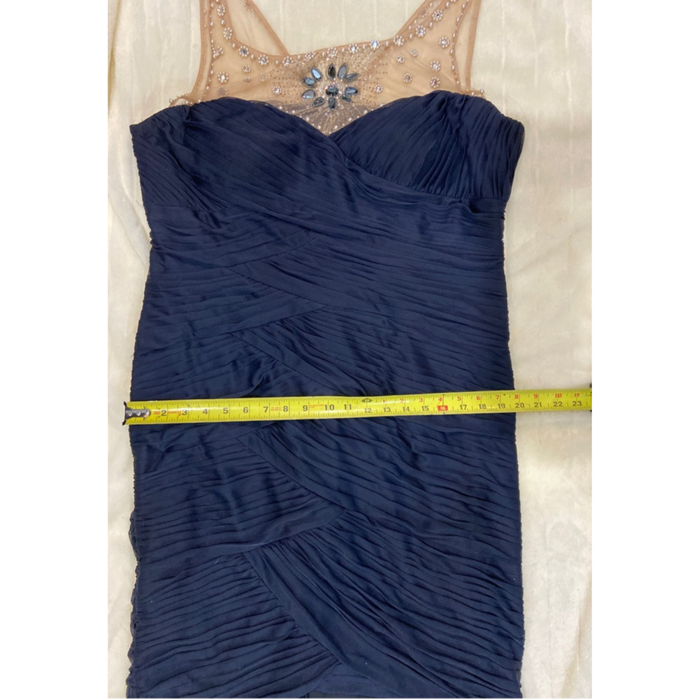 Adrianna Papell Navy Blue Beaded Illusion Neck Ruched Bodycon Cocktail Dress 16W - Picture 12 of 14